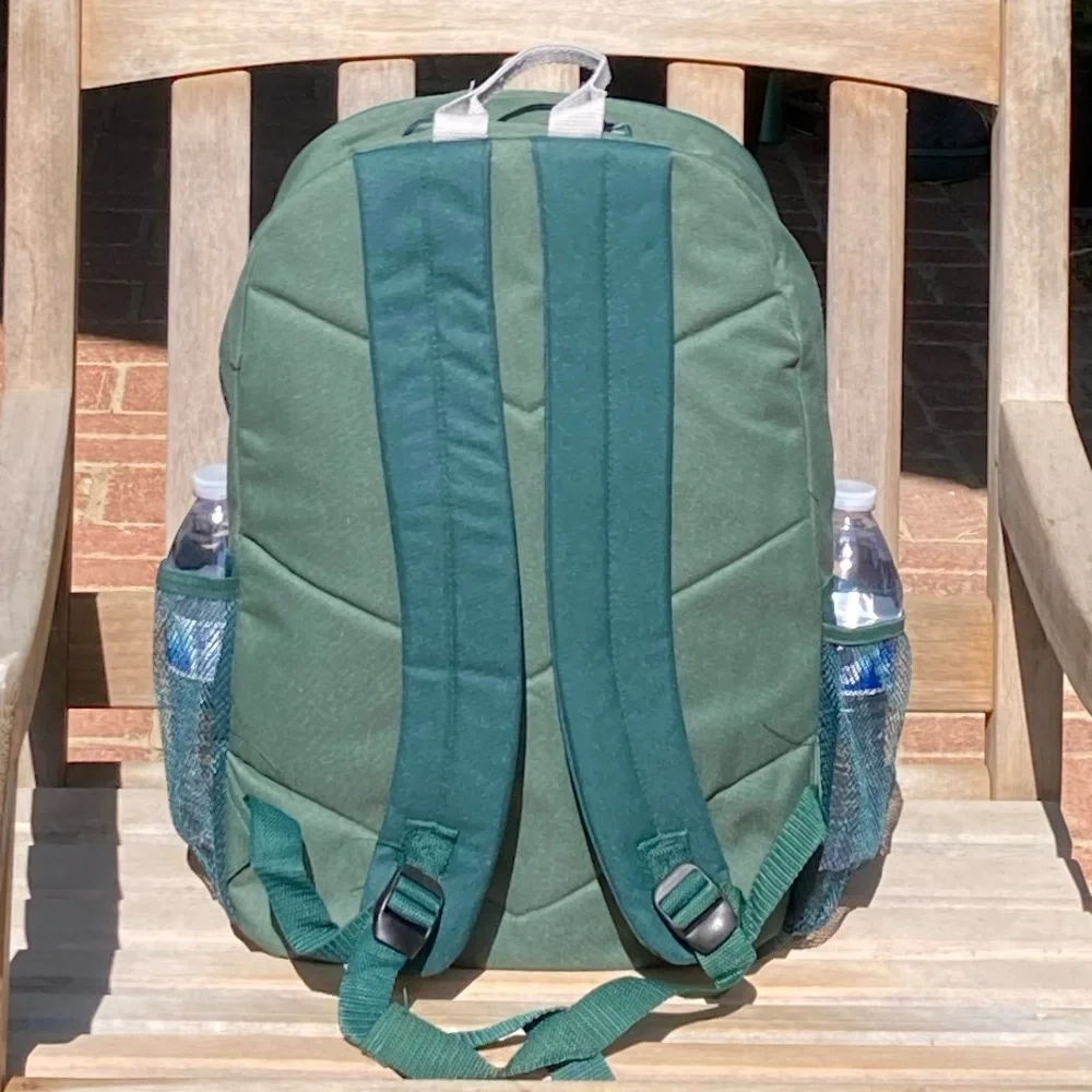 Green Backpack with Gray Trim Side Pockets New